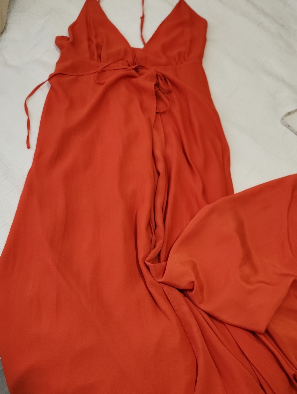 Women's Orange Deep V-Neck Wrap Dress